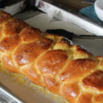 challah loaf on pan