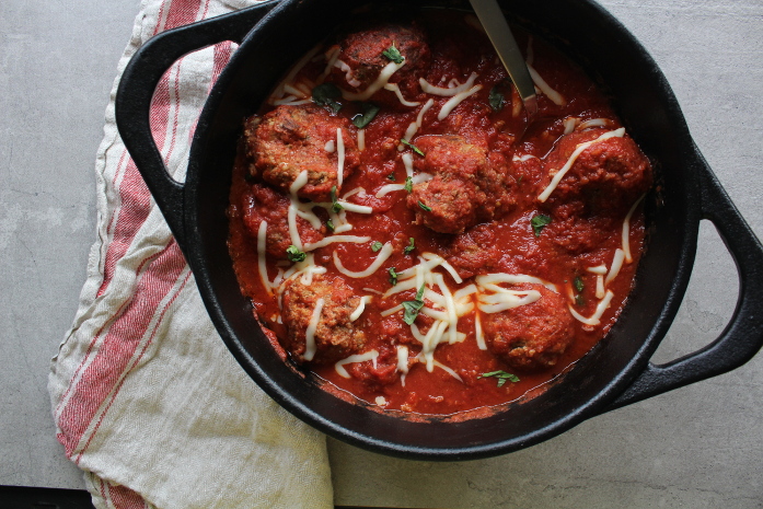 Pork and Beef Meatballs in a Dutch Oven