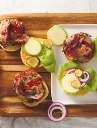 grilled burger with bbq sauce and bacon
