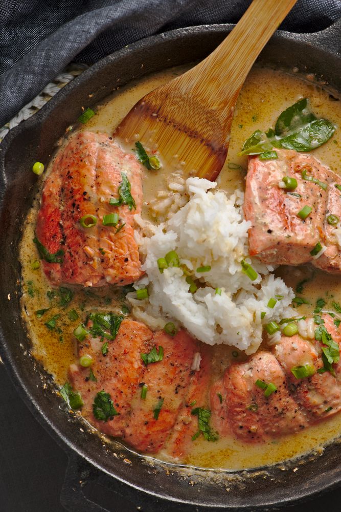 salmon curry poached in coconut sauce