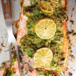 salmon with parsley herb crust and lemon slices