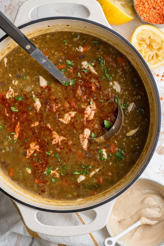 lentil soup with tahini sauce