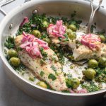 sea bream pan fried with olives, capers, parsley, and lemon juice
