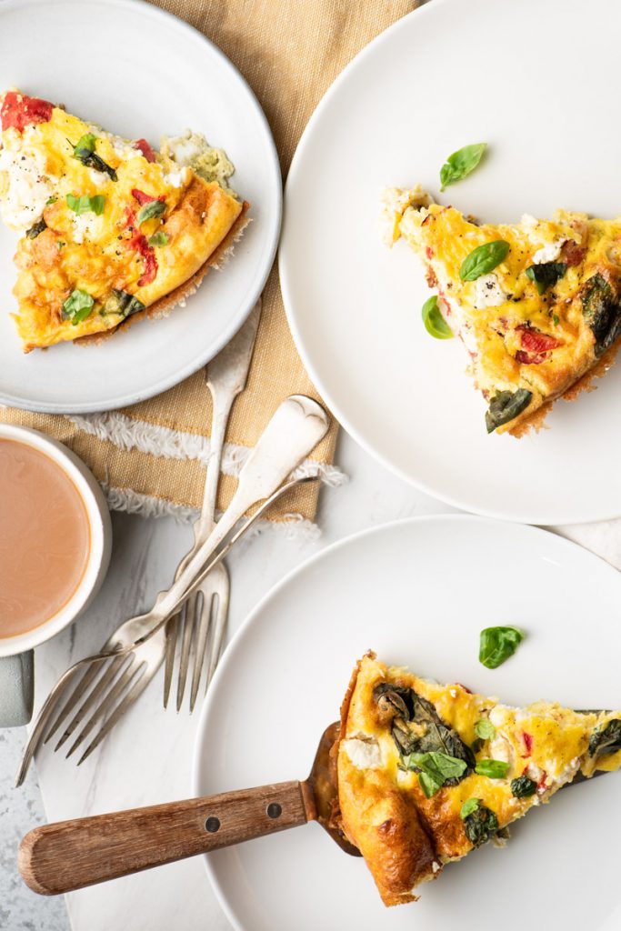 frittata with roasted bell pepper and basil and feta