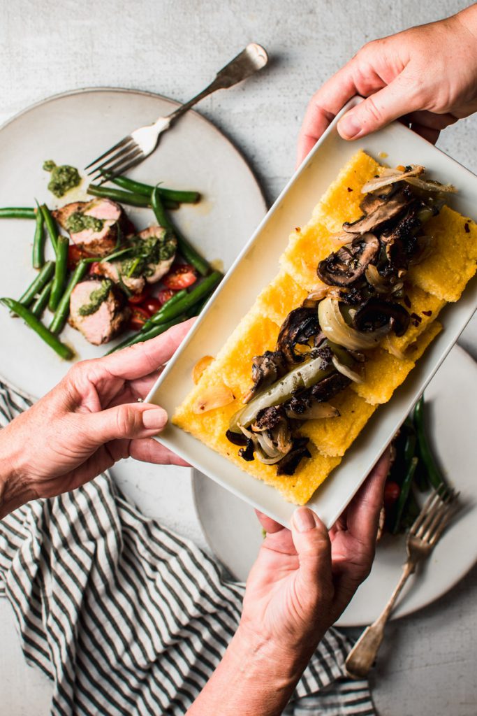 roasted garlic polenta and pork tenderloin dinner