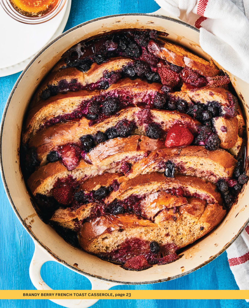 french toast casserole baked in a Dutch oven