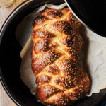 saffron challah bread baked in Dutch oven
