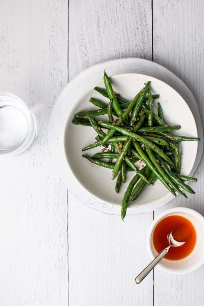 garlic green beans and honey hot sauce